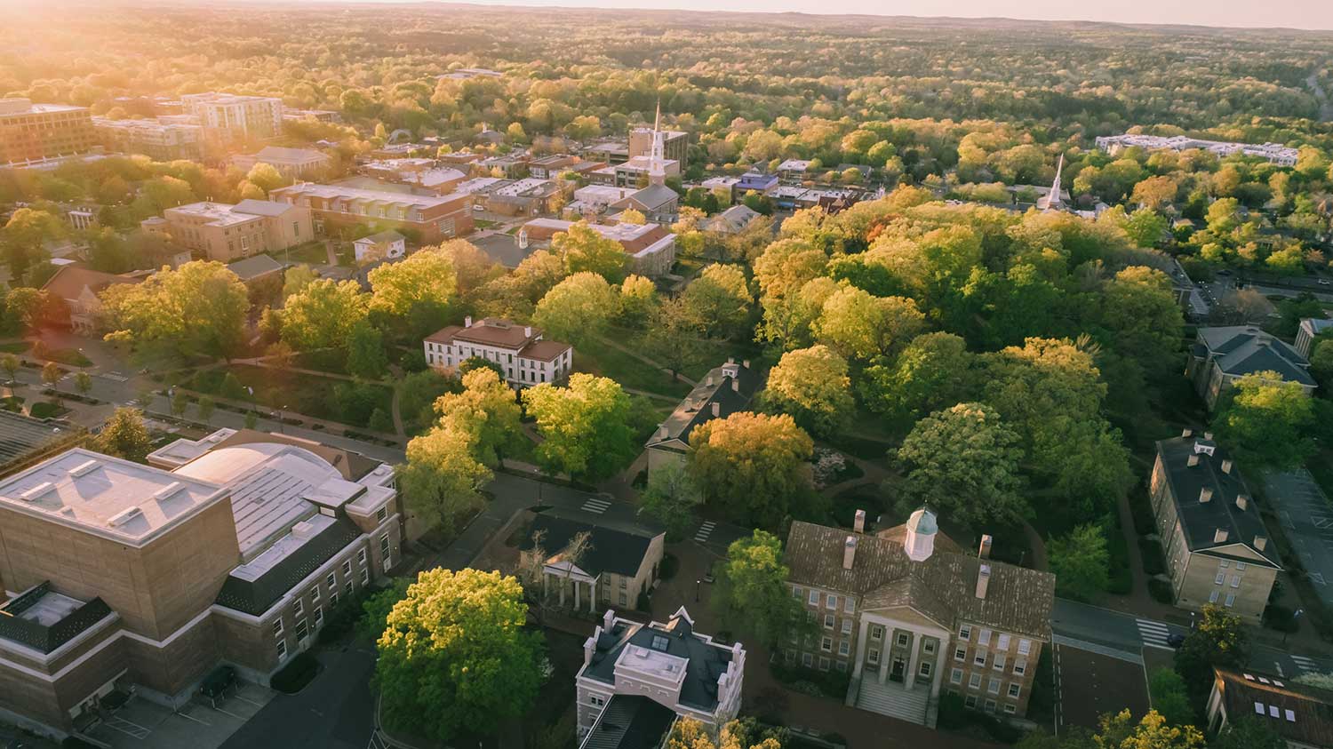 Aerial view of a college campus