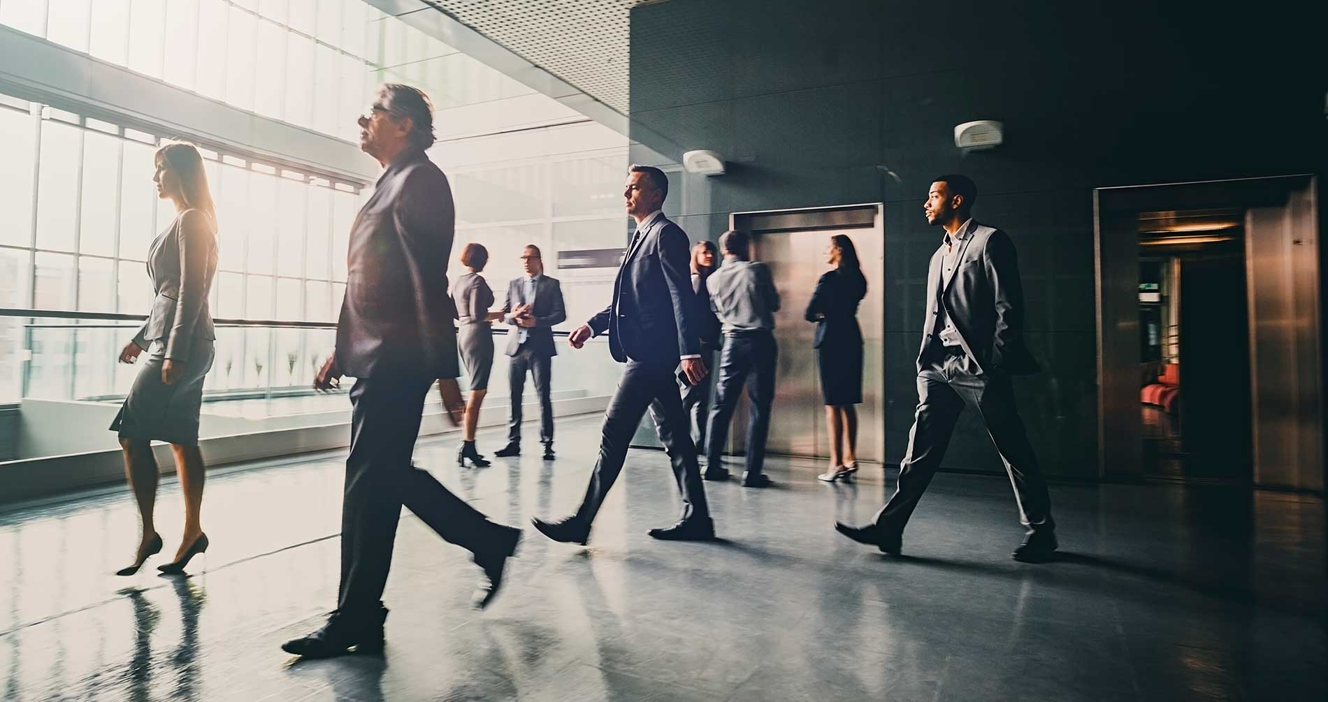 visitors in a commercial building