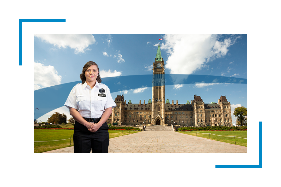 Security officer infront of a government building