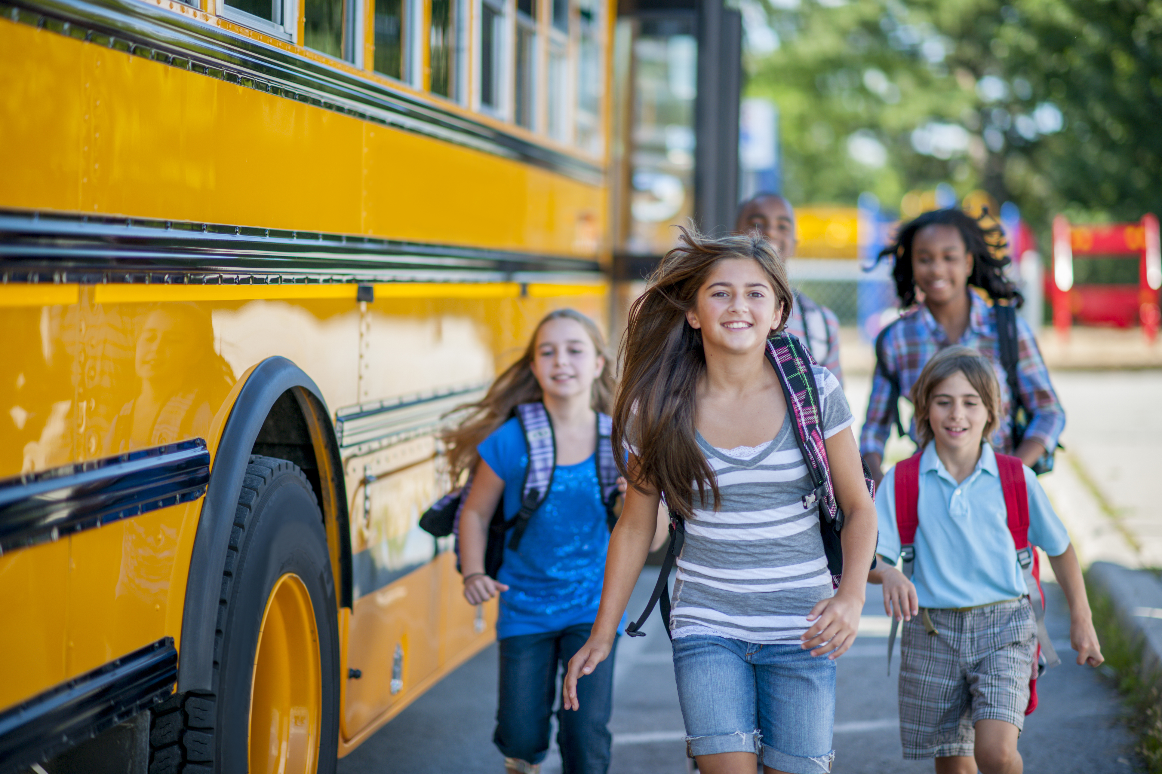 School kids running