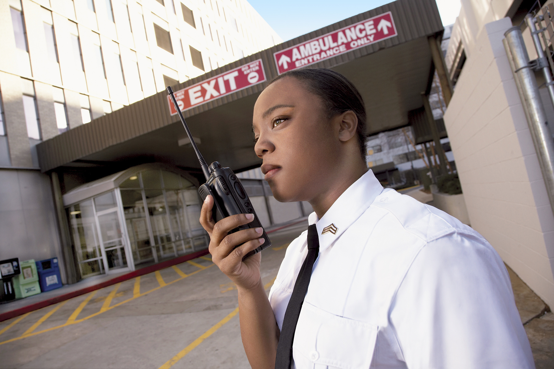 security officer infront of a hospital