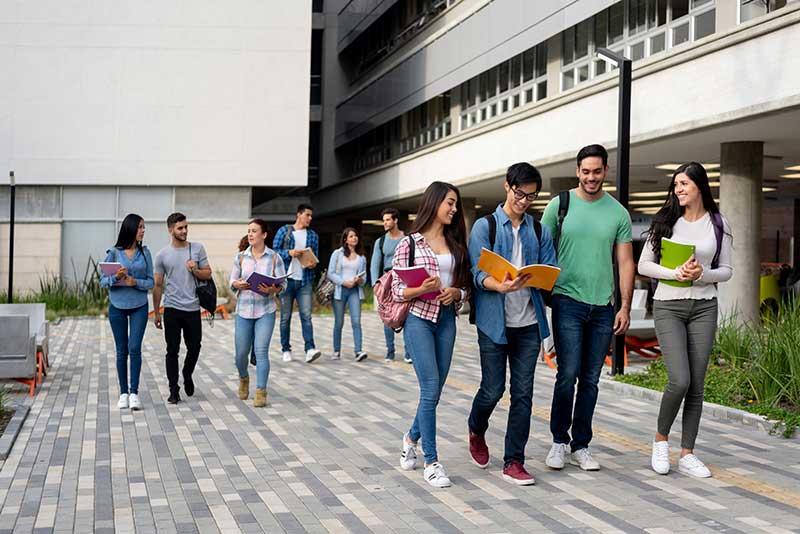 college students walking