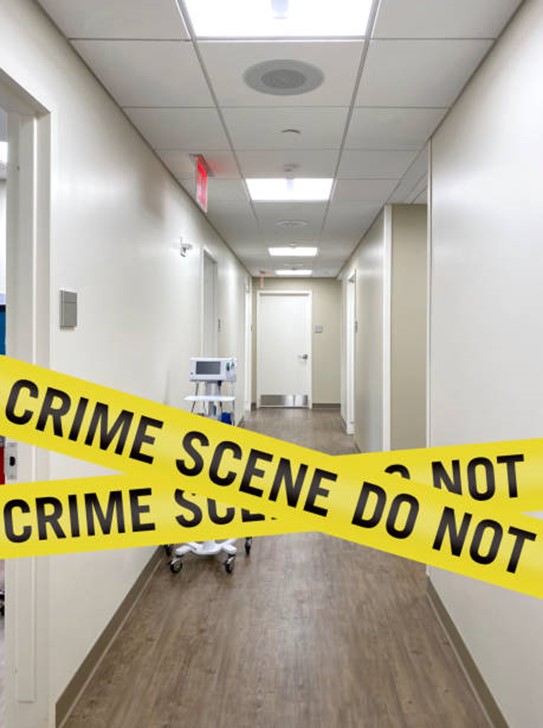 hallway with crime scene tape