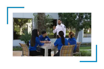 security officers chatting around a table