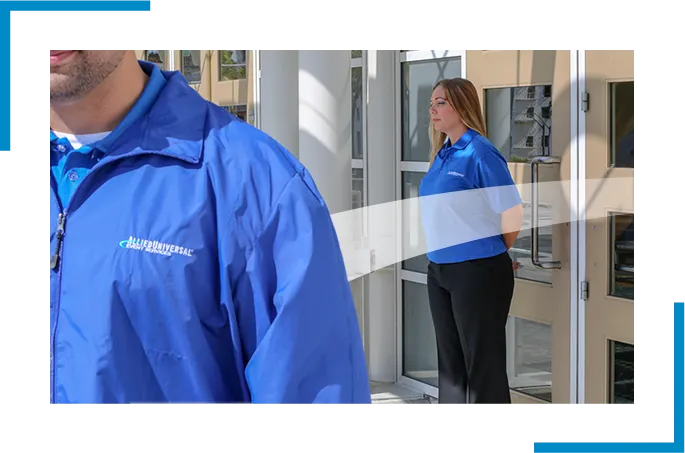 two An event security staff in allied universal blue uniform
