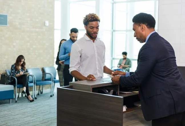 service at bank reception