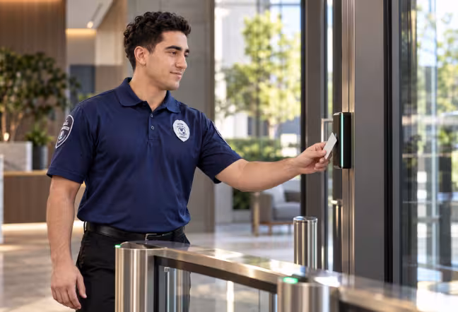 man trying to open door using key card